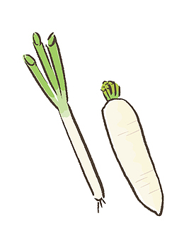 手绘的大葱和白萝卜