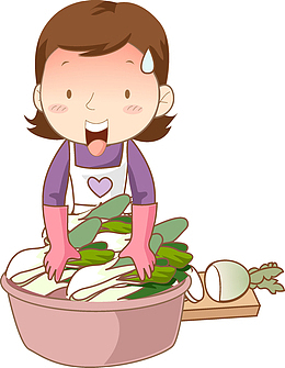 手绘洗蔬菜的女人场景图