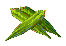 三根绿色秋葵手绘写实矢量蔬菜插