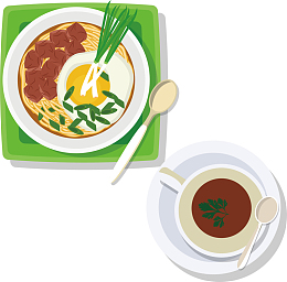 手绘餐桌菜肴美食意大利面矢量素
