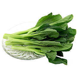 玻璃盘子里的新鲜绿色广东菜心实