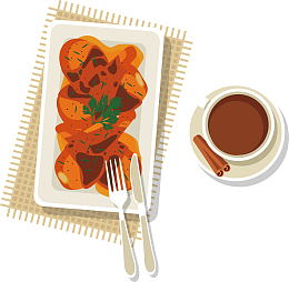 手绘餐桌菜肴美食西餐矢量素材