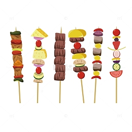 美味纯肉烤串蔬菜烤串矢量