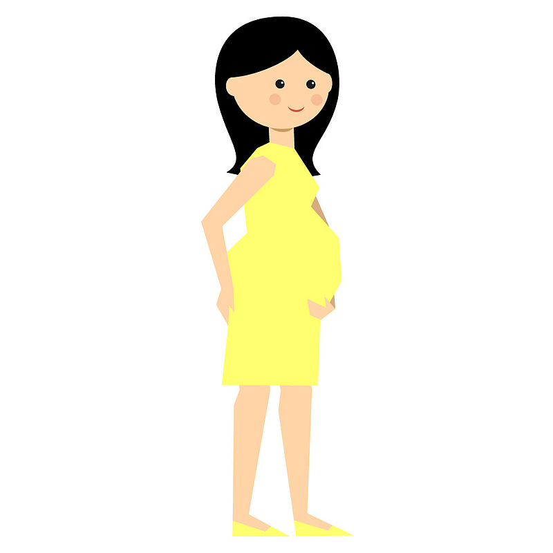 黄色裙子孕妇扁平矢量人物插图