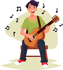 矢量图弹吉他歌唱的男孩