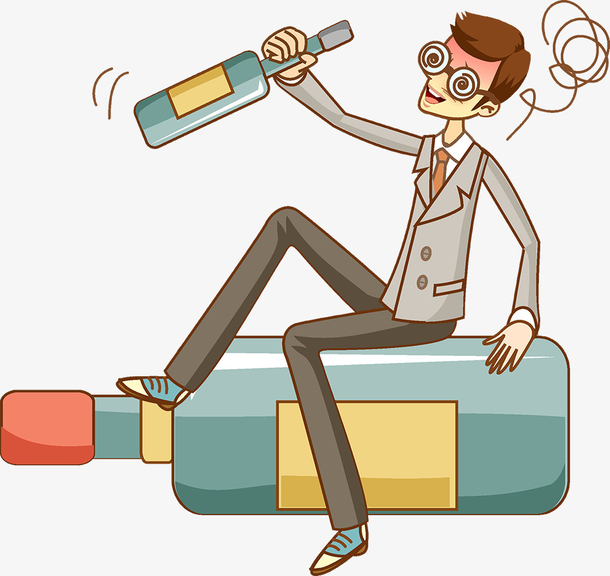 卡通插图喝酒醉了的男人