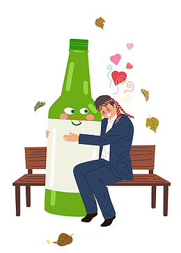 卡通插图喝醉酒的男人