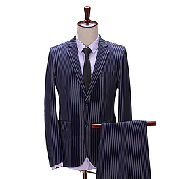 四季男竖条纹西装