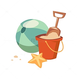 提着小桶在沙滩上玩沙子