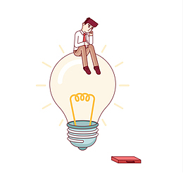 卡通坐着灯泡上的男人免抠图