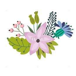 清新手绘紫色花卉设计素材
