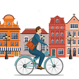 骑车上班的商务男子矢量图