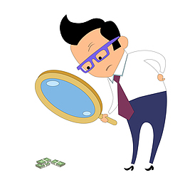 卡通创意拿着放大镜的商务人士