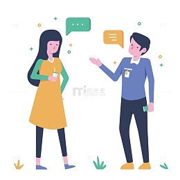 卡通手绘扁平化商务 对话的男女
