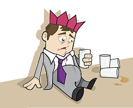 卡通商务男人喝醉酒依靠着墙坐着