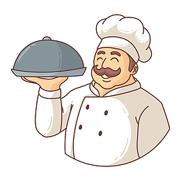 灰色手绘厨师美食元素