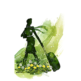 水彩漫画女人拖着行李箱