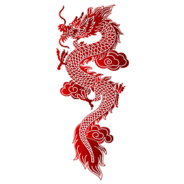 红色纹理小龙元素