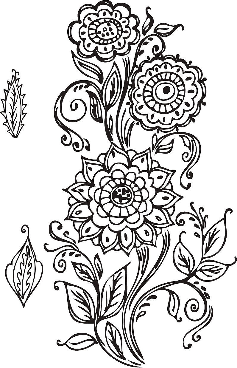 黑白线描抽象植物花叶背景设计