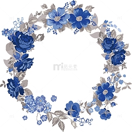 花样纹理圆形蓝色装饰花纹边框底