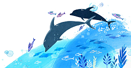 蓝色渐变海洋海豚元素