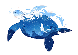 蓝色创意海龟卡通插画