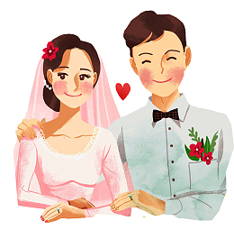 彩色水墨结婚婚姻元素