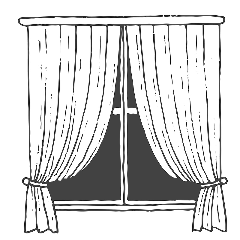 手绘窗户窗帘装饰素材图案