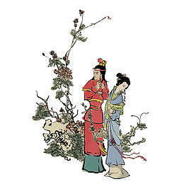 手绘中国风红楼梦插画贾宝玉和林