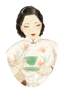 手绘水彩人物插画民国复古风女人
