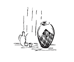 黑色线条手绘酒坛