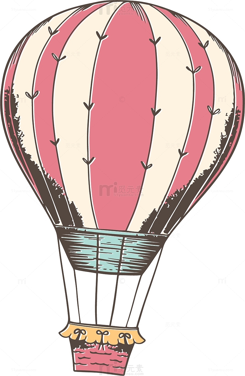 复古手绘粉色热气球