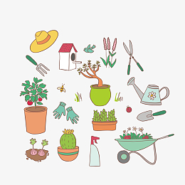 卡通手绘植物种植手帐元素