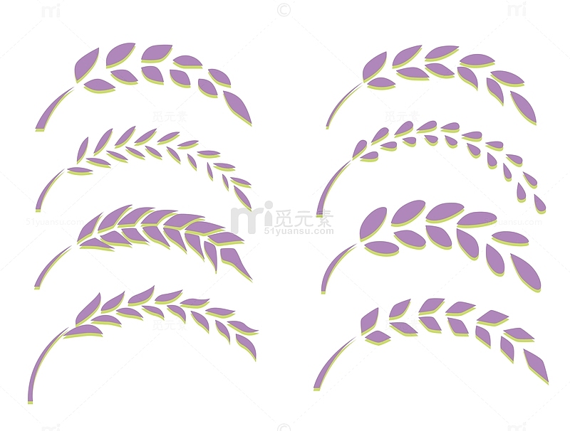 矢量8款清新紫色简约弯曲小麦穗