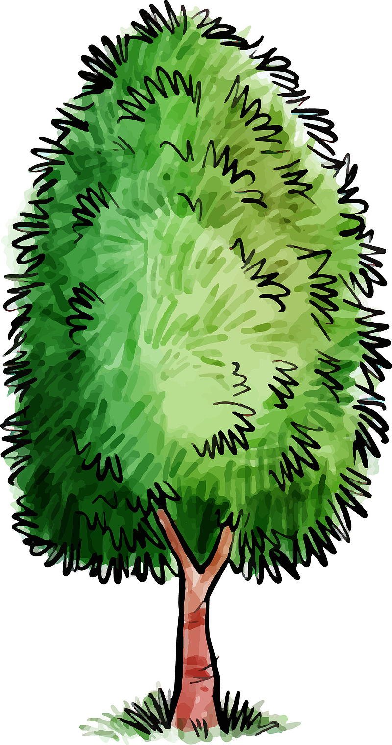 手绘水彩绿色树林木设计元素