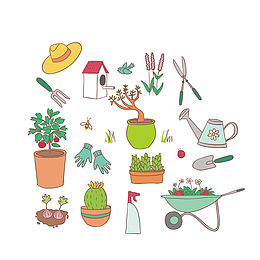 卡通手绘植物种植手帐元素