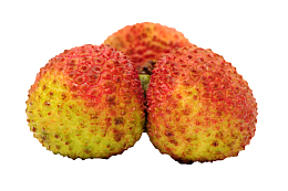 红绿色三个挨着的荔枝实物