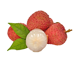 红色新鲜剥开带叶子的荔枝实物