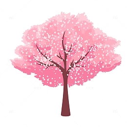 矢量手绘粉色樱花树