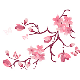 手绘矢量浪漫粉色桃花