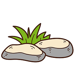 卡通手绘石头和小草