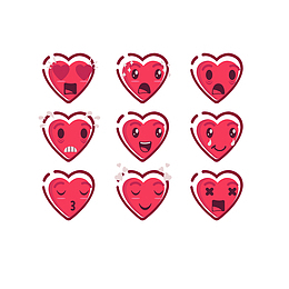 矢量红色卡通EMOJI红心表情包
