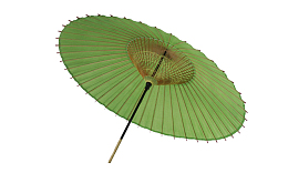 撑开的绿色油纸伞效果