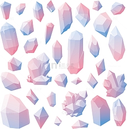 矢量手绘蓝粉色宝石钻石