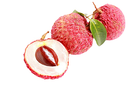 红色新鲜剥开带叶子的荔枝实物