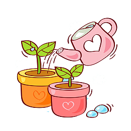 手绘浇花的水壶免抠图