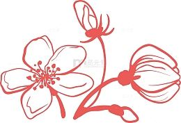 矢量线描桃花花枝花瓣素材