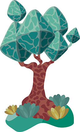 水彩多彩园林风景造型大树矢量素