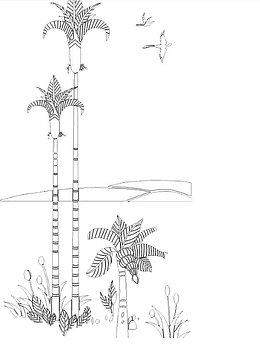 线条画海边的棕树