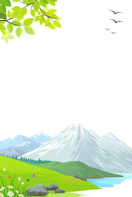 春季山峰与江河装饰边框